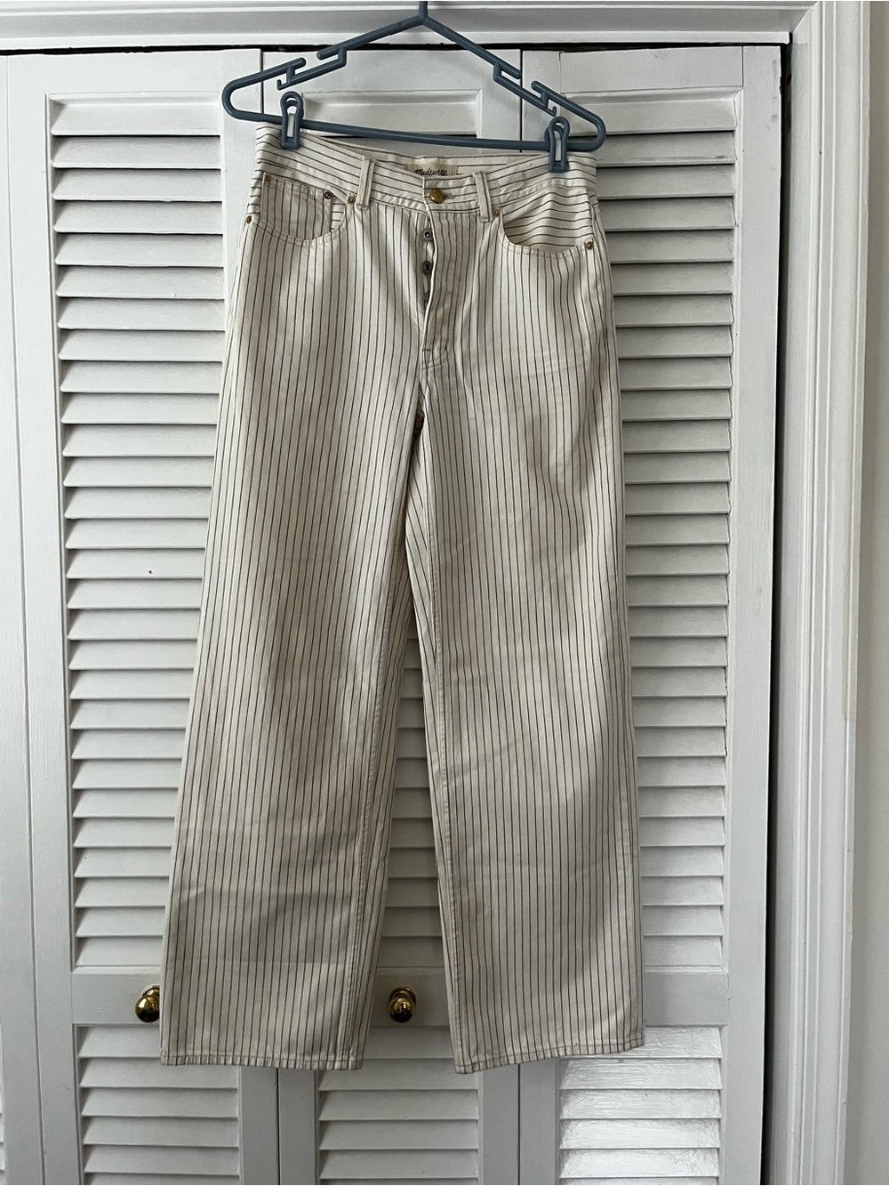 Madewell Cream Pinstripe Wide-Leg Pants